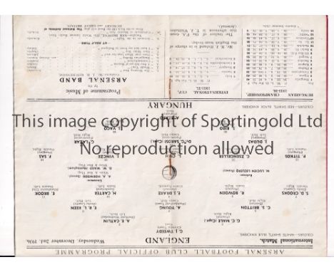ENGLAND V HUNGARY AT ARSENAL 1936    Programme for the International at Highbury 2/12/1936.    Generally good