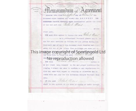 TOTTENHAM HOTSPUR      Colour copy of a 2 page agreement signing Robert Mair 21/11/1896 who play 18 times in the 1896/7 seaso