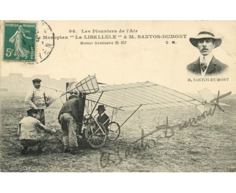 SANTOS-DUMONT ALBERTO: (1873-1932) Brazilian Pioneer Aviator. An excellent signed postcard photograph by Santos-Dumont, the i
