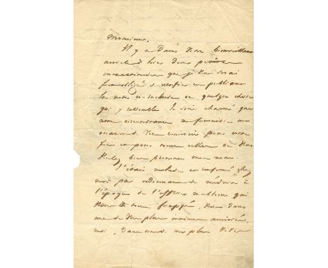 HUGO VICTOR: (1802-1885) French Poet and Novelist. A.L.S., `Hugo´, two pages, 8vo, Wednesday 9th December [c.1828], to the ch