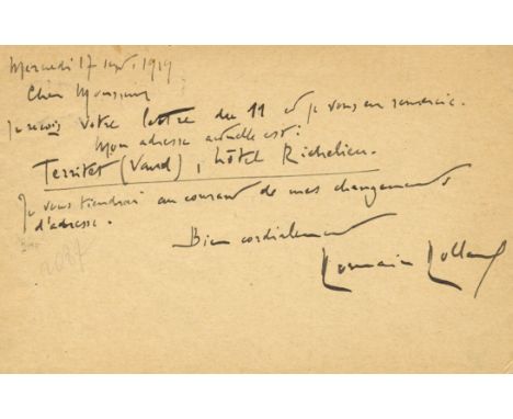 ROLLAND ROMAIN: (1866-1944) French Dramatist &amp; Novelist, Nobel Prize winner for Literature, 1915. A.L.S., Romain Rolland,