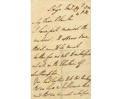 WELLINGTON DUKE OF: (1769-1852) Anglo-Irish Field Marshal &amp; British Prime Minister 1828-30, 1834. A.L.S., with his initia