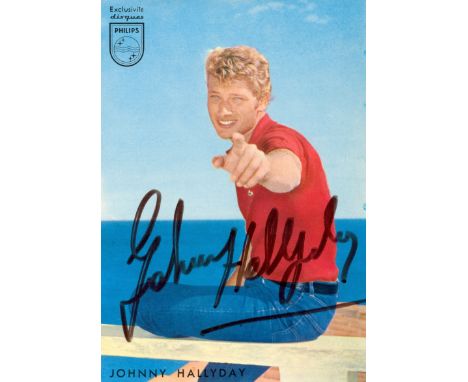 HALLYDAY JOHNNY: (1943-2017) French Rock´n Roll Singer. Rare vintage signed colour postcard photograph by Hallyday, the promo