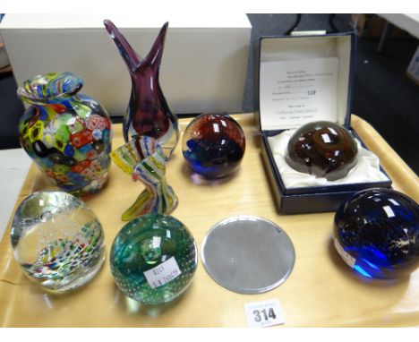 A collection of art glass including boxed Caithness paperweights (3), a cased Caithness paperweight, a Caithness spin away gr