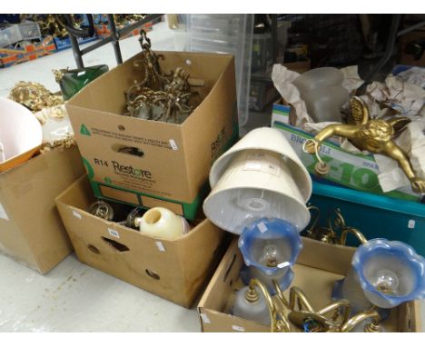 A parcel of mixed lighting and accessories including gilt metal lantern ceiling lights Condition reports provided on request 