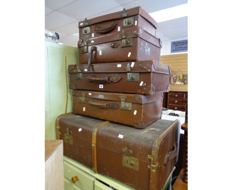 A parcel of mixed vintage luggage including cabin trunk and a Fibre Rodney case Condition reports provided on request by emai