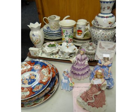 Parcel of mixed china including Imari, continental and English porcelain, a Poole vase and three Wedgwood figurines (one with