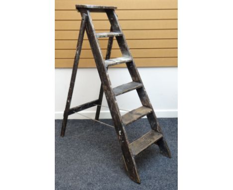 A vintage five run folding wooden step ladder (BBC Bargain Hunt) Condition reports provided on request by email for this auct