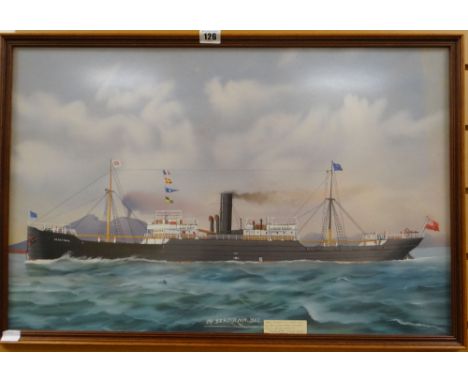 MARITIME SCHOOL early twentieth century portrait of a steamer SS Persiana in Bay of Naples with label of provenance inscribed