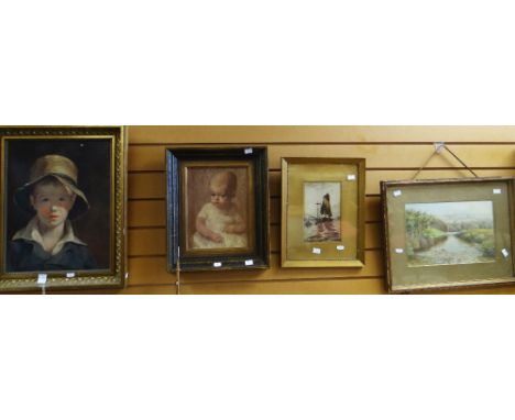 EARLY TWENTIETH CENTURY oil on canvas - portrait of a young boy in sailor's hat together with an oil on board portrait of a b
