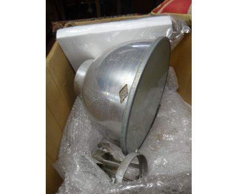 A BTC England chromium industrial pendant lamp with fittings Condition reports provided on request by email for this auction 