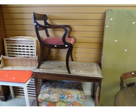 A folding fabric covered screen, a foldover games table, vintage floral ottoman, lightwood cot ETC Condition reports provided