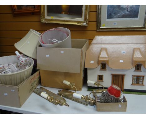 A doll's house, a parcel of mixed lighting including a floral pottery table lamp &amp; shade ETC Condition reports provided o