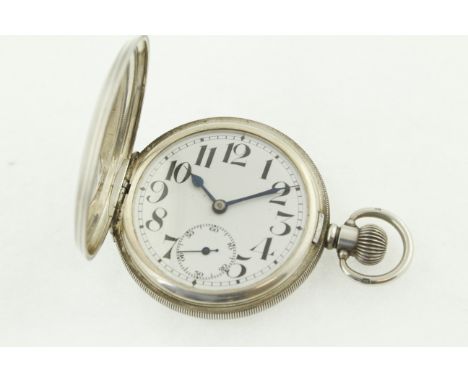 A silver full hunter top wind pocket watch H/M Birmingham 1918, with uncracked enamel dial (good condition), working.