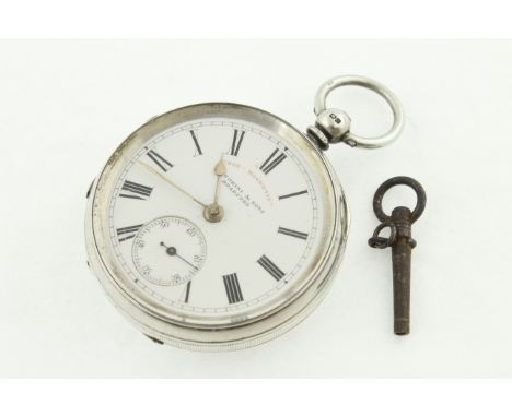 A silver Key-wind pocket watch by 'Fatorini & Sons Bradford', H/M Birmingham 1888, uncracked enamel dial, hinge on movement b