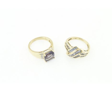 A 9ct h/M blueberry quartz & diamond ring (A/F shank split), together with a 9ct H/M sapphire ring, approx gross weight 5.6gm