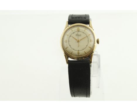 A 1950's gents 9ct TIMOR wristwatch, H/M Birmingham 1954, manual-wind 17 jewel working movement, on a later leather strap