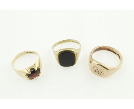 Three 9ct H/M gents rings, approx gross weight 17.7gms