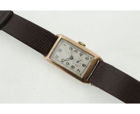 A 1930's 9ct gents wristwatch,H/M London 1935, unnamed manual-wind working movement, later brown leather strap