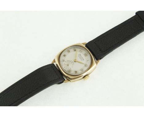 A 1950's 9ct HELVETIA gents wristwatch, H/M London 1950, working manual-wind 17 jewel movement, on a later black leather stra