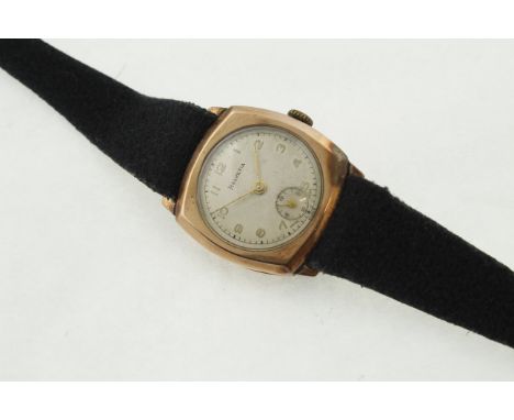 A 1940's 9ct HELVETIA gents wristwatch, H/M London 1943, working manual-wind 15 jewel movement, later black leather strap