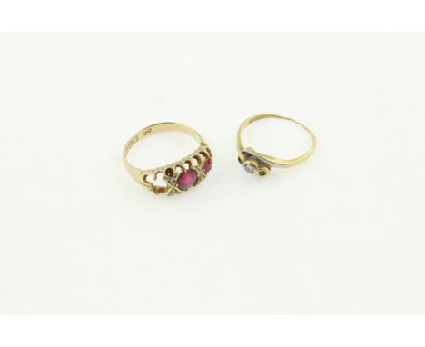 An 18ct Edwardian ruby &amp; diamond ring, H/M Birmingham 1913 (missing one ruby), approx 3.3gms, together with a diamond rin
