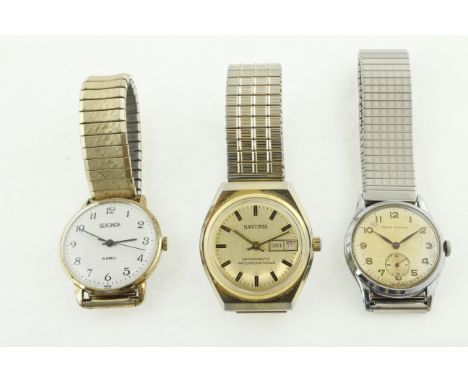 Three manual-wind gents wristwatches, a steel ANCRE, SANTIMA &amp; SECONDA, all working