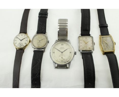 Five manual wind steel cased gents wristwatches to inc.a SYMA, HEFIK, etc., all working.