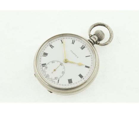 A silver Vertex top wind pocket watch H/M Birmingham 1937 with uncracked enamel dial, working.