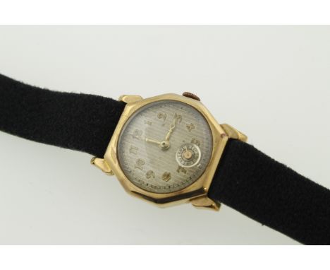 A 1930's 9ct gents wristwatch, H/M Chester, AUDEX working manual-wind 15 jewel movement, velcro strap, engraved to reverse ' 