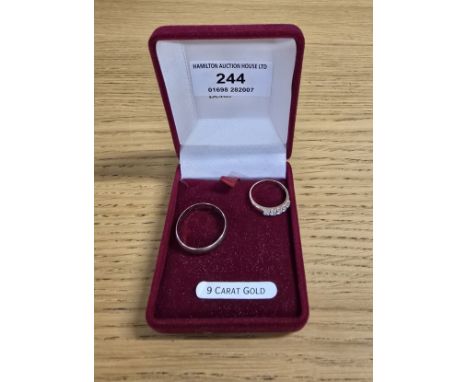 9CT GOLD WEDDING BAND, 9CT GOLD STONE SET LADIES RING, WEIGHT APPROX 5.1 GRAMS