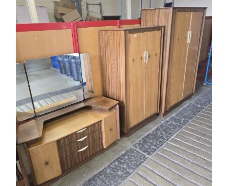 MID CENTURY 1960'S 3 PIECE BEDROOM SUITE COMPRISING DOUBLE DOOR WARDROBE,DOUBLE DOOR GENTS ROBE AND DRESSING CHEST