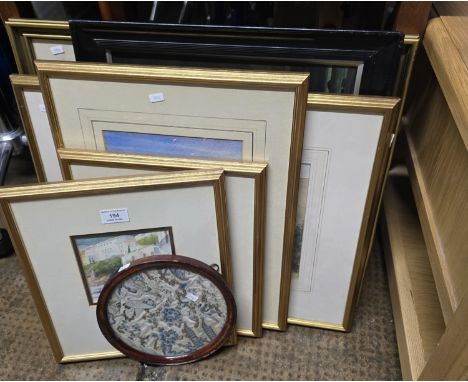 CIRCULAR FRAMED SILK CHINESE TAPESTRY, PAIR OF GILT FRAMED WATERCOLOURS SIGNED J. FONLL, FRAMED WATERCOLOUR SIGNED DOWDESWELL
