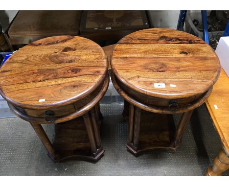 PAIR OF DRUM HEAD SINGLE DRAWER OCCASIONAL TABLES     