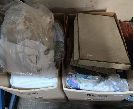 2 BOXES CONTAINING LARGE QUANTITY OF VARIOUS OLD TABLE LINEN, LACE WARE ETC