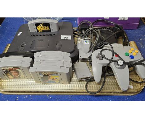 NINTENDO 64 GAME CONSOLE WITH CONTROLLER, ELECTRICAL LEADS &amp; CARTRIDGE GAMES(ZELDA,007 GOLDEN EYE, STAR WARS,SUPER 64 MAR