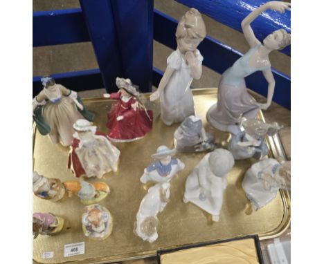 TRAY CONTAINING 8 NAO FIGURINES &amp; 3 ROYAL DOULTON FIGURINES, 2 BESWICK BEATRIX POTTER ORNAMENTS, ROYAL DOULTON THE BRAMBL