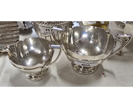 SHEFFIELD SILVER ART NOUVEAU DESIGN SUGAR &amp; CREAM BY WALKER &amp; HALL, SHEFFIELD, ENGLAND, WEIGHT APPROX 246.5 GRAMS