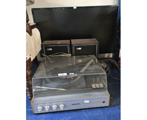 PHILLIPS STEREO TURNTABLE, PAIR OF SPEAKERS, SAMSUNG 27" TV WITH REMOTE CONTROL,