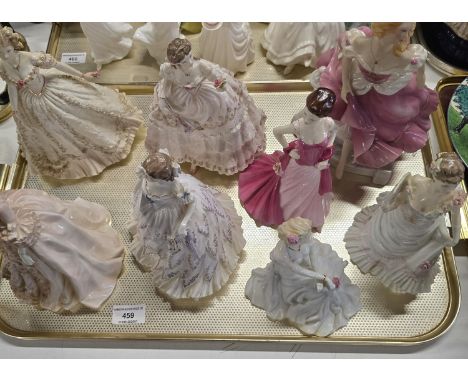 TRAY COMPRISING 3 ROYAL WORCESTER FIGURINES, 4 COALPORT FIGURINES, FRANKLIN MINT FIGURINE, CINDERELLA