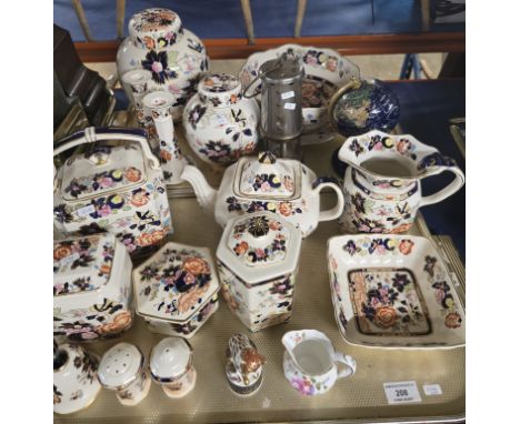 2 TRAYS COMPRISING LARGE QUANTITY OF MASONS PAINTED CERAMICS, LIDDED GINGER JARS, CANDLESTICKS, TEAPOTS, LIDDED DISH, TABLE B