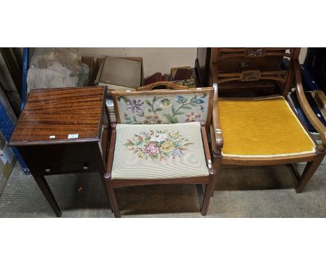 MAHOGANY SEWING CABINET WITH SEWING ACCESSORIES, MAHOGANY FRAMED SEWING TAPESTRY FIRE SCREEN, MID CENTURY TEAK FRAMED DRESSIN