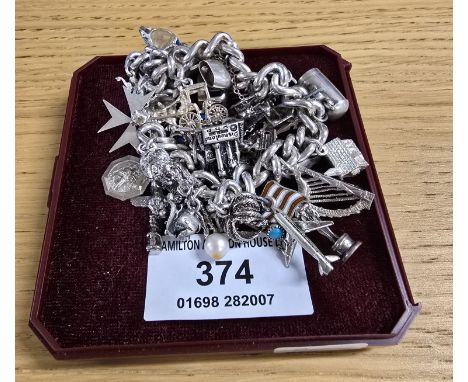 STERLING SILVER CHARM BRACELET, WEIGHT APPROX 99 GRAMS