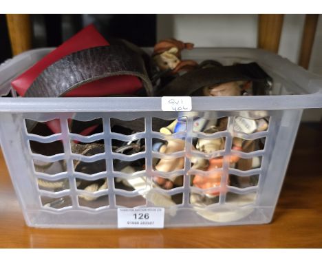 BOX CONTAINING 7 HUMMEL FIGURINES, 2 GIRL GUIDES BELTS, GIRL GUIDE BADGES