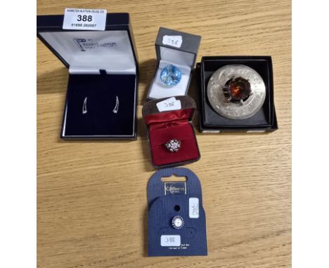 RENNIE MACKINTOSH STYLE SILVER STONE SET EARRINGS, CAITHNESS STYLE GLASS PENDANT, CAITHNESS STYLE GLASS SILVER MOUNTED RING, 
