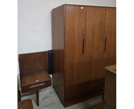 VINTAGE 1970'S MID CENTURY TRIPLE DOOR WARDROBE &amp; CONTINENTAL HEADBOARD     