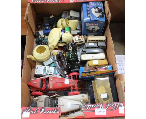 A box containing a good selection of vintage model cars, Dinky, Corgi etc