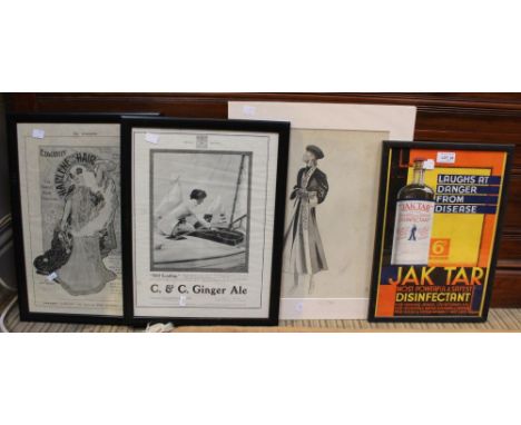A framed colour advertising poster for&nbsp; Jak Tar disinfectant plus three similar examples&nbsp; (4)