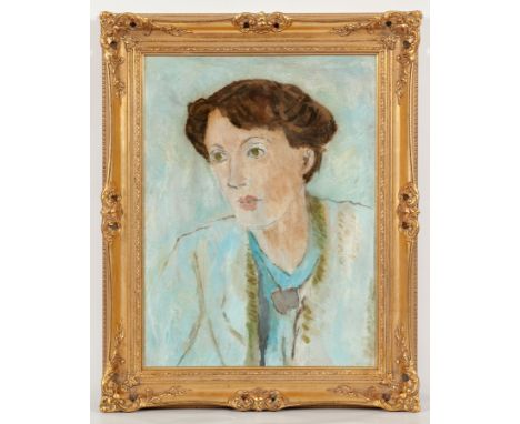 ATTRIBUTED TO VANESSA BELL (BRITISH 1879 - 1961),
PORTRAIT OF VIRGINIA WOOLF (THE ARTIST'S SISTER) 
mixed media on board 
60c