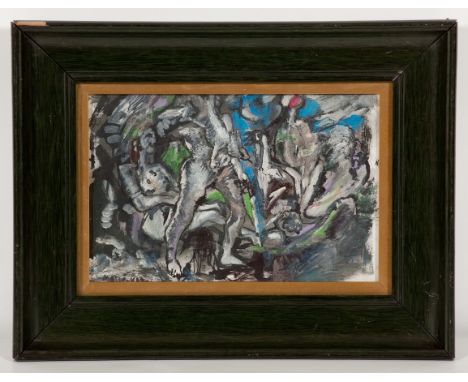 MANE KATZ (ISRAELI 1894 - 1962), 
FIGURAL COMPOSITION 
oil on paper, signed
17cm x 25cm
Framed and under glass
Partial label 